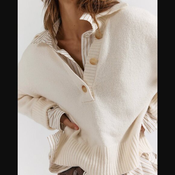 Free People Trading Up Polo Sweater - Picture 1 of 7